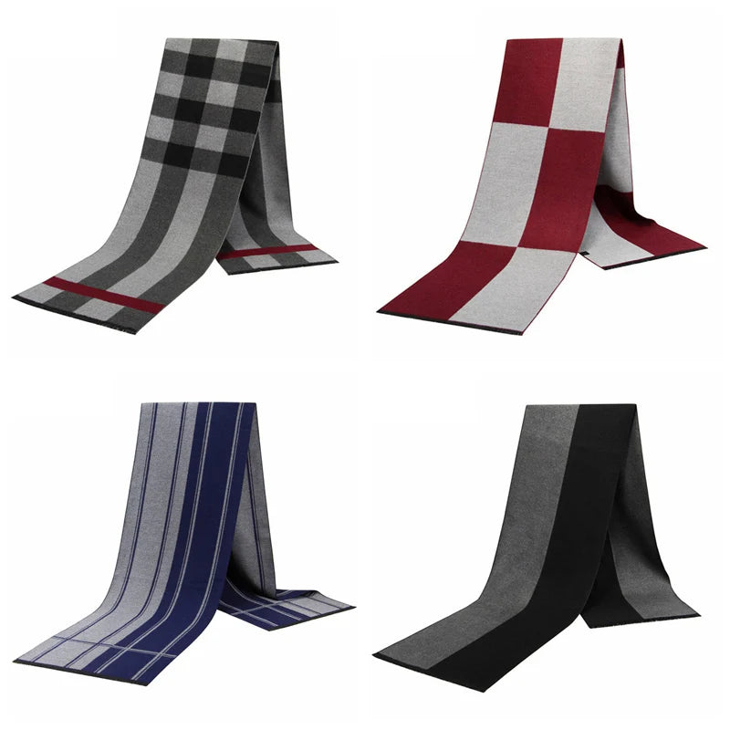 Men's Warm Cashmere Scarf Soft Plaid Striped