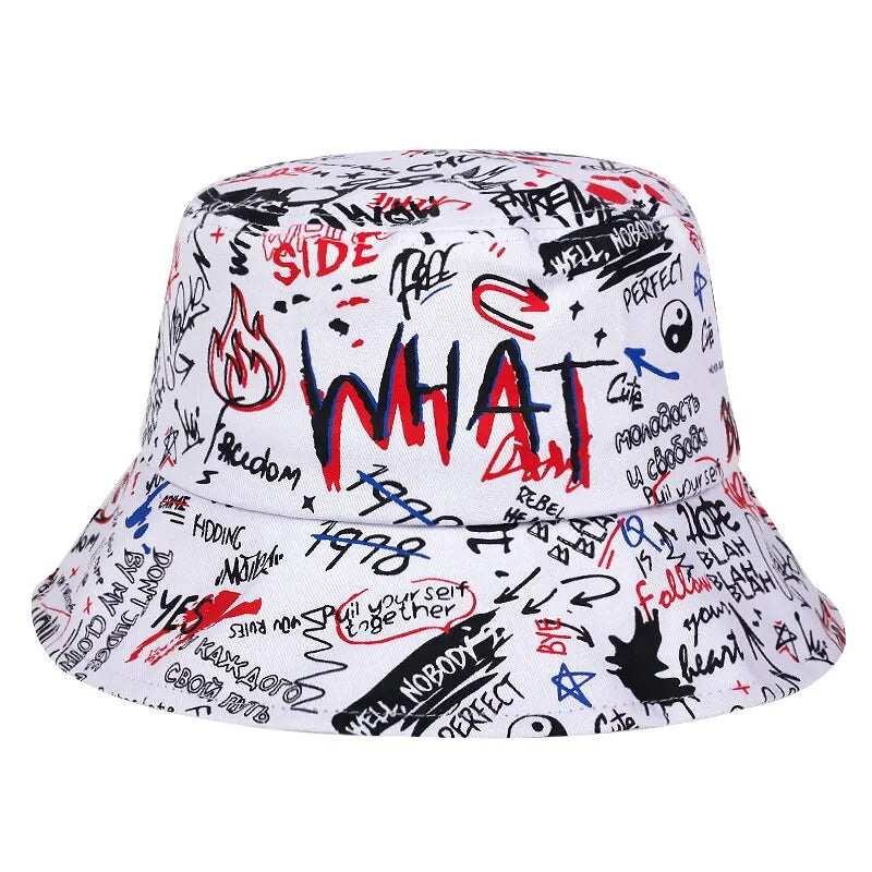 Unisex What Printing Personality Bucket Hat Fisherman Outdoor Sunscreen