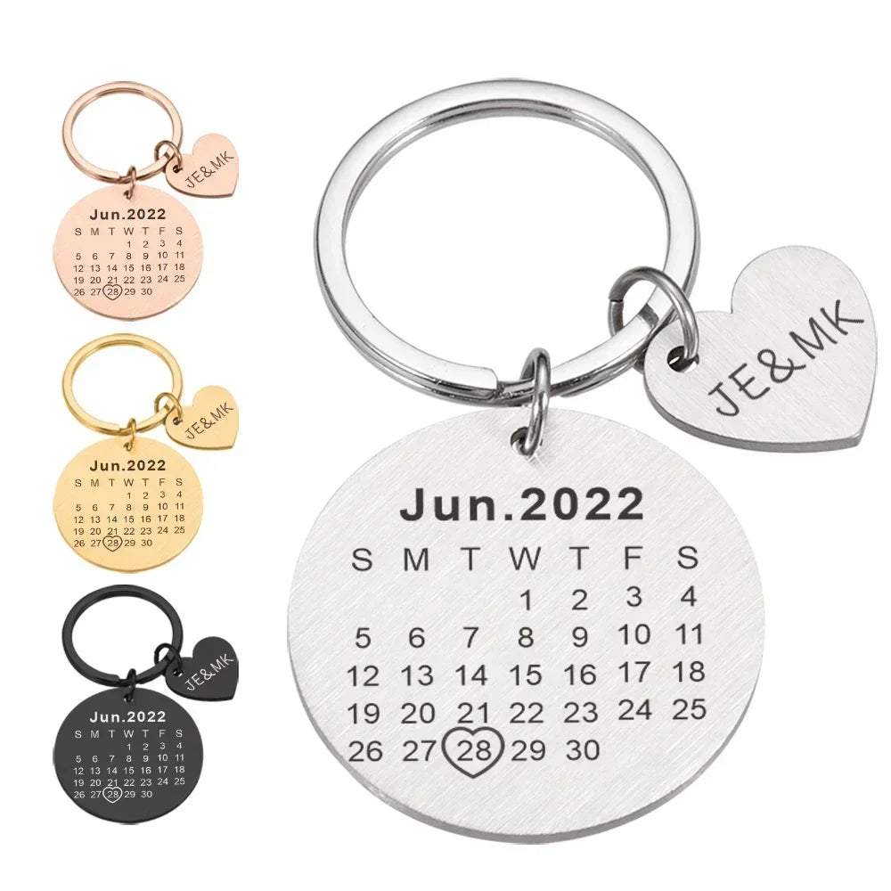 Calendar Keychain Personalized Date Photo And Initial Letter Names