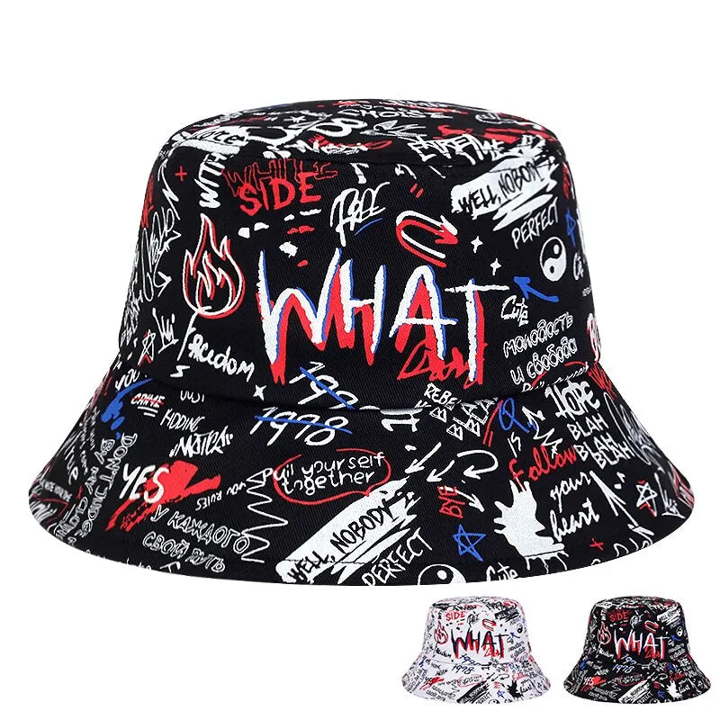 Unisex What Printing Personality Bucket Hat Fisherman Outdoor Sunscreen
