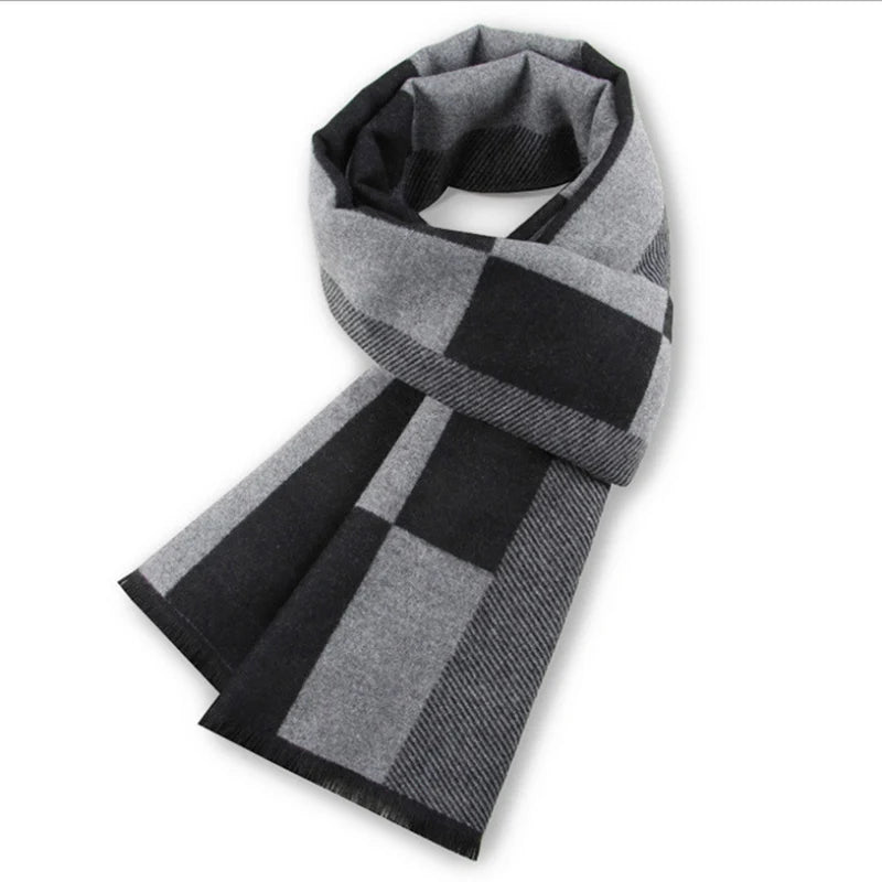 Men's Warm Cashmere Scarf Soft Plaid Striped