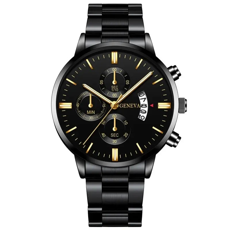 Fashion Men Black Stainless Steel Watch Luxury Quartz Wrist