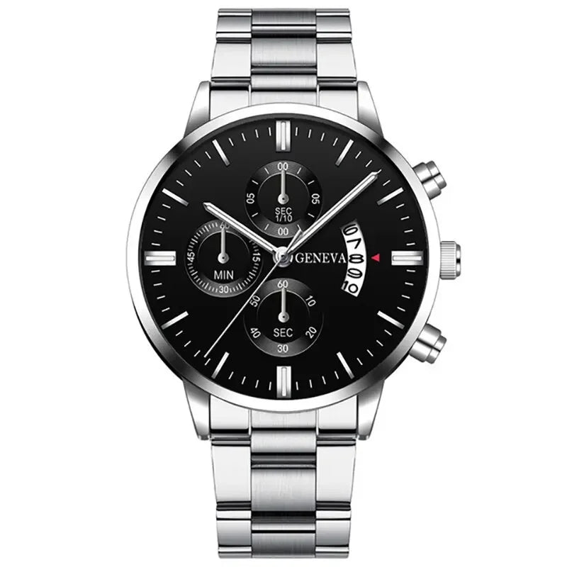 Fashion Men Black Stainless Steel Watch Luxury Quartz Wrist