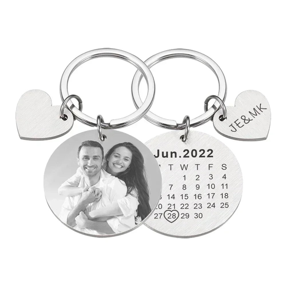 Calendar Keychain Personalized Date Photo And Initial Letter Names