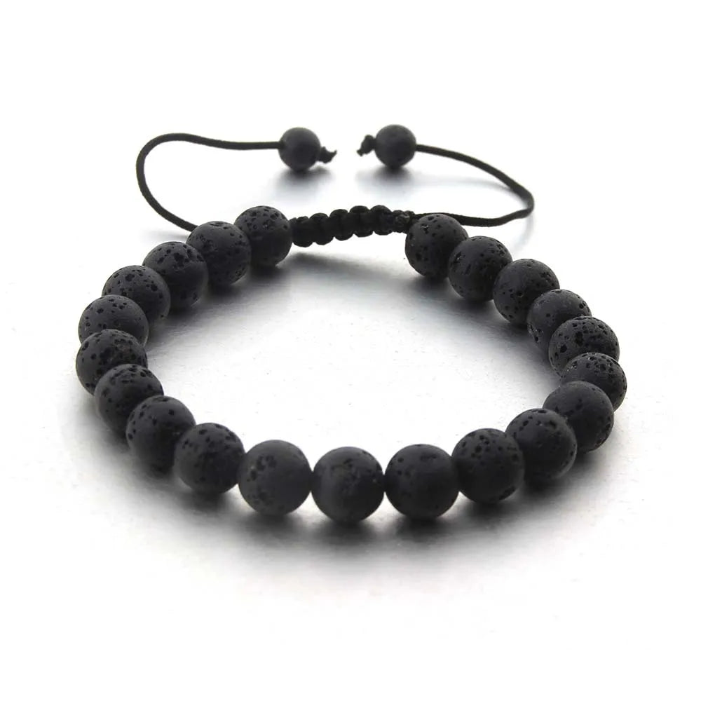 Adjustable Men's Black Ball Bracelet