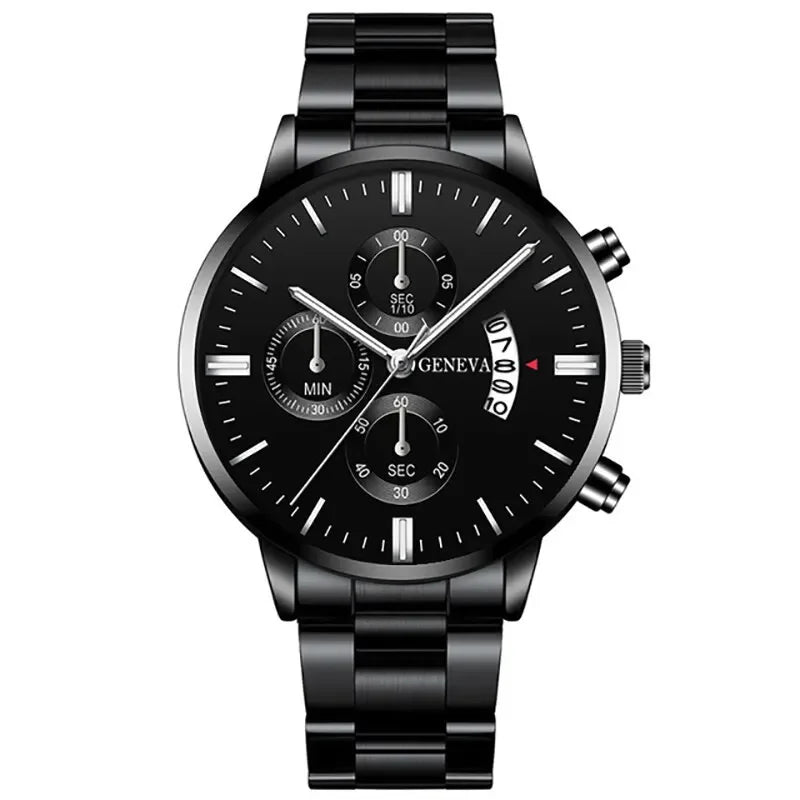 Fashion Men Black Stainless Steel Watch Luxury Quartz Wrist