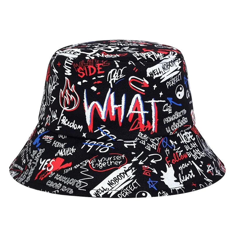 Unisex What Printing Personality Bucket Hat Fisherman Outdoor Sunscreen