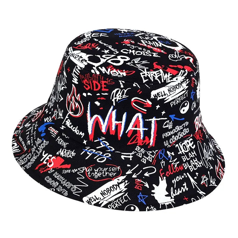 Unisex What Printing Personality Bucket Hat Fisherman Outdoor Sunscreen