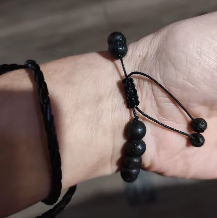 Adjustable Men's Black Ball Bracelet