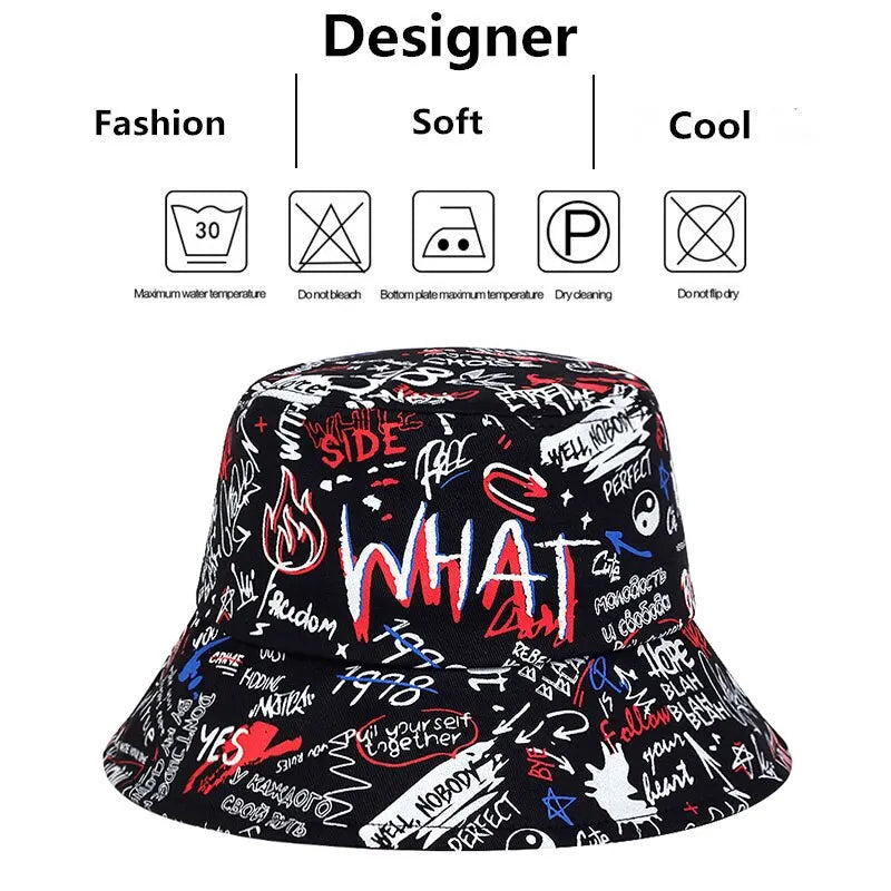Unisex What Printing Personality Bucket Hat Fisherman Outdoor Sunscreen