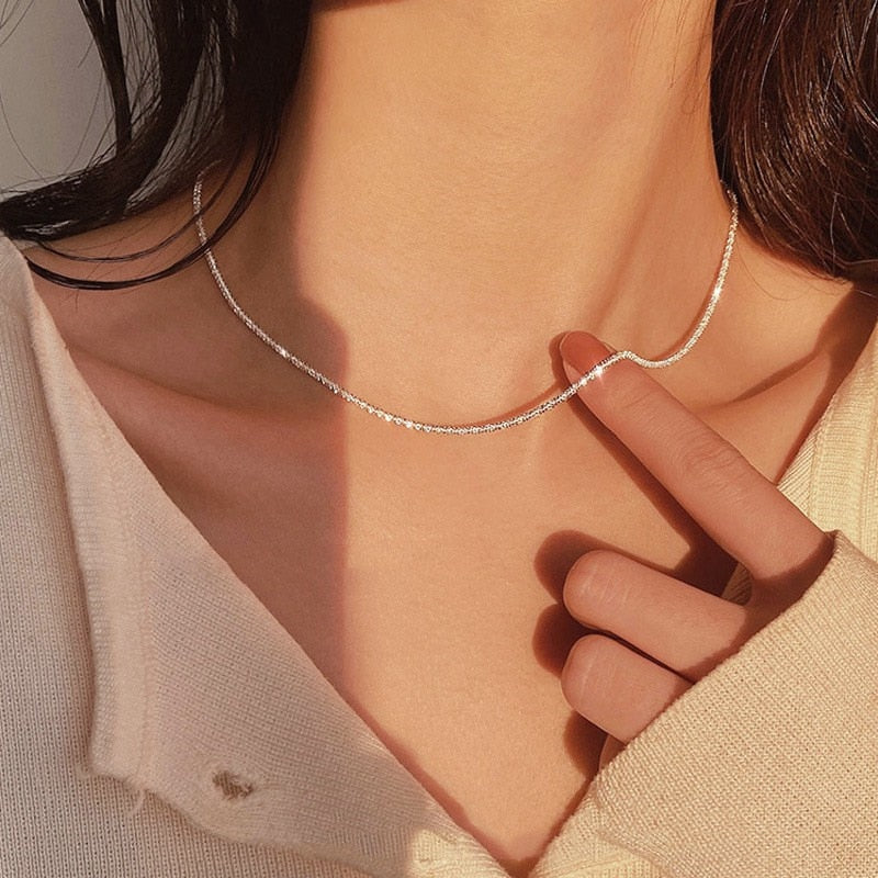 2021 Popular Silver Colour Sparkling Clavicle Chain Choker Necklace Collar For Women Fine Jewelry Wedding Party Birthday Gift - HAS SHOP
