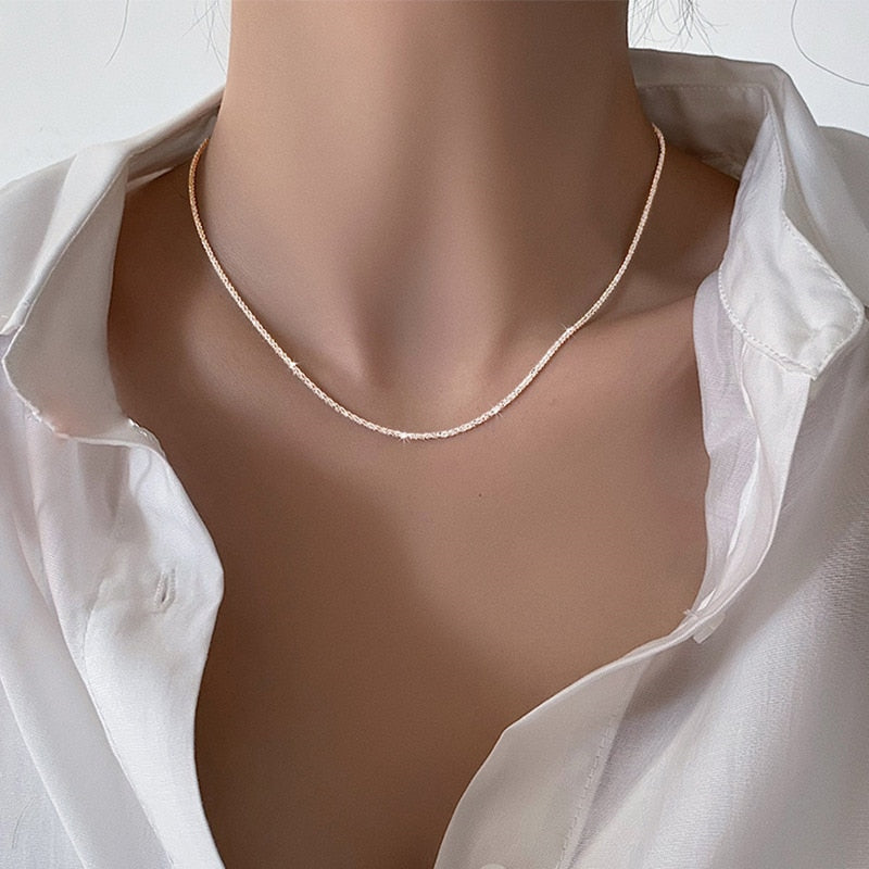 2021 Popular Silver Colour Sparkling Clavicle Chain Choker Necklace Collar For Women Fine Jewelry Wedding Party Birthday Gift - HAS SHOP