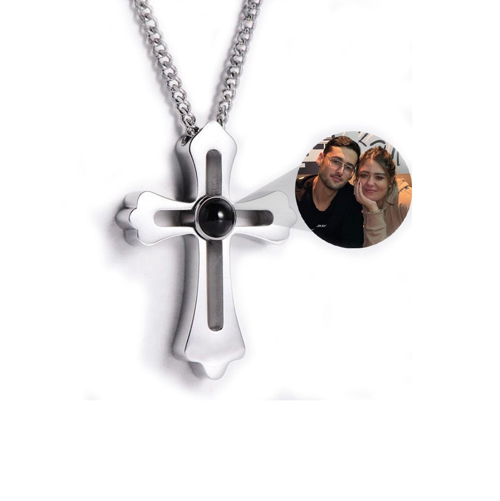 Customized Infinity Cross Photo Necklace