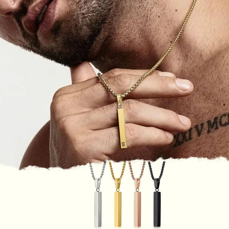 Customized Name 3D Rectangle Necklace For Men