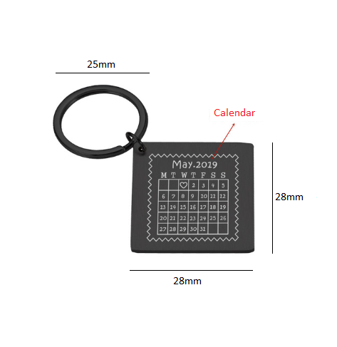 Customized Special Date Calendar Keychain Love You Square