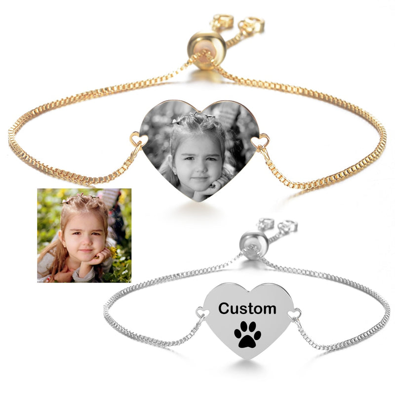 Custom Pet Photo or Name Heart Bracelet