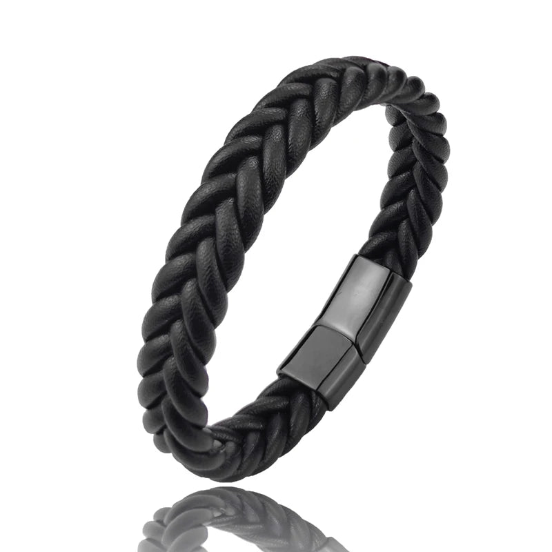 Men's Leather and Stainless Steel Bracelet Luxury Classic Design