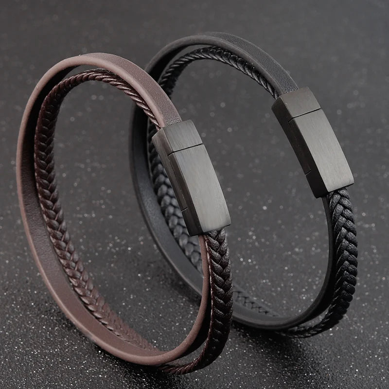 Special Men's Leather Bracelet Luxury Style S-Design Top