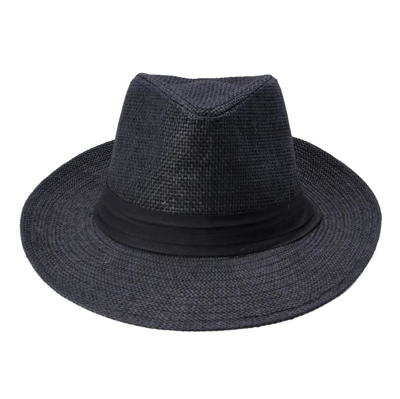 Unisex Beach Trilby Brim Sun Hat Panama Paper Straw Black Ribbon