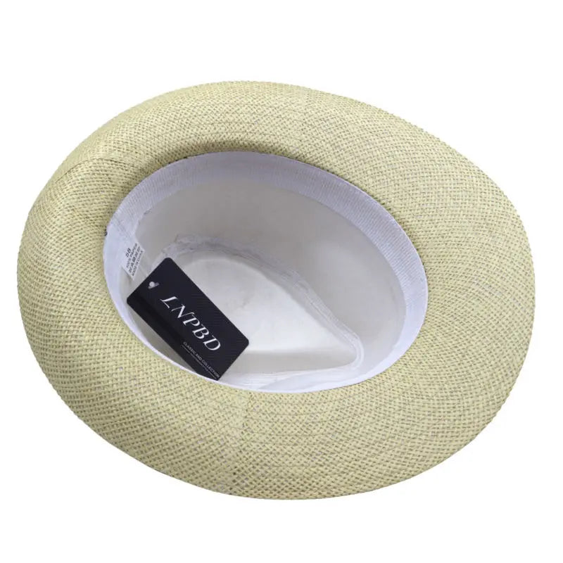 Unisex Beach Trilby Brim Sun Hat Panama Paper Straw Black Ribbon