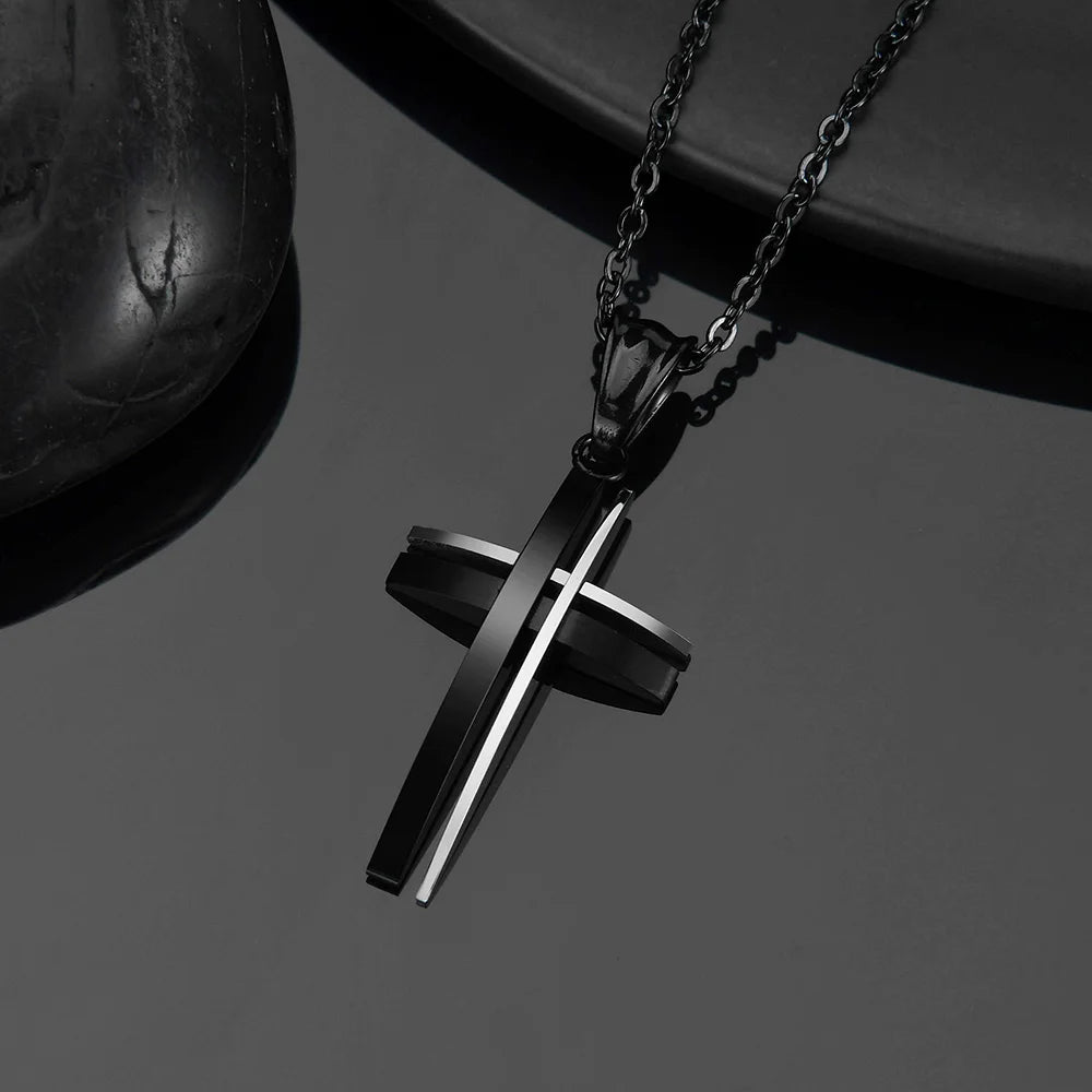 Men's Cross Necklace Two Colors 3D Modern