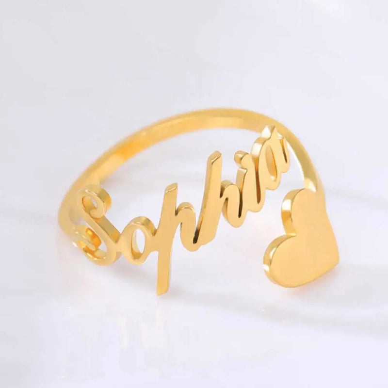 Women's Personalized Name And Heart Adjustable Ring