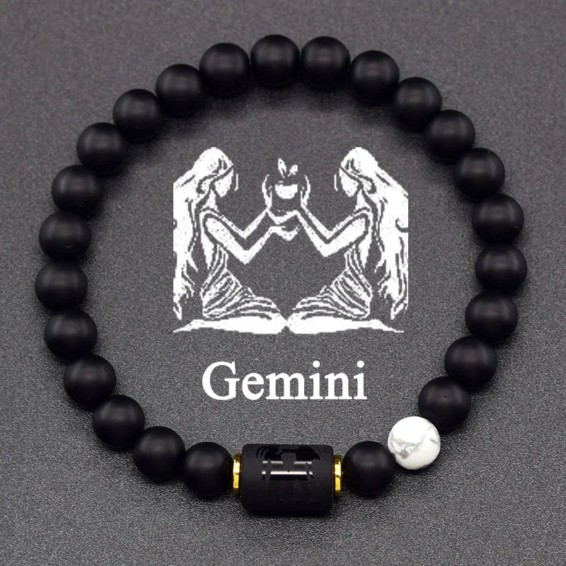 Natural Colors Stone Bracelet 12 Zodiac Signs for Men