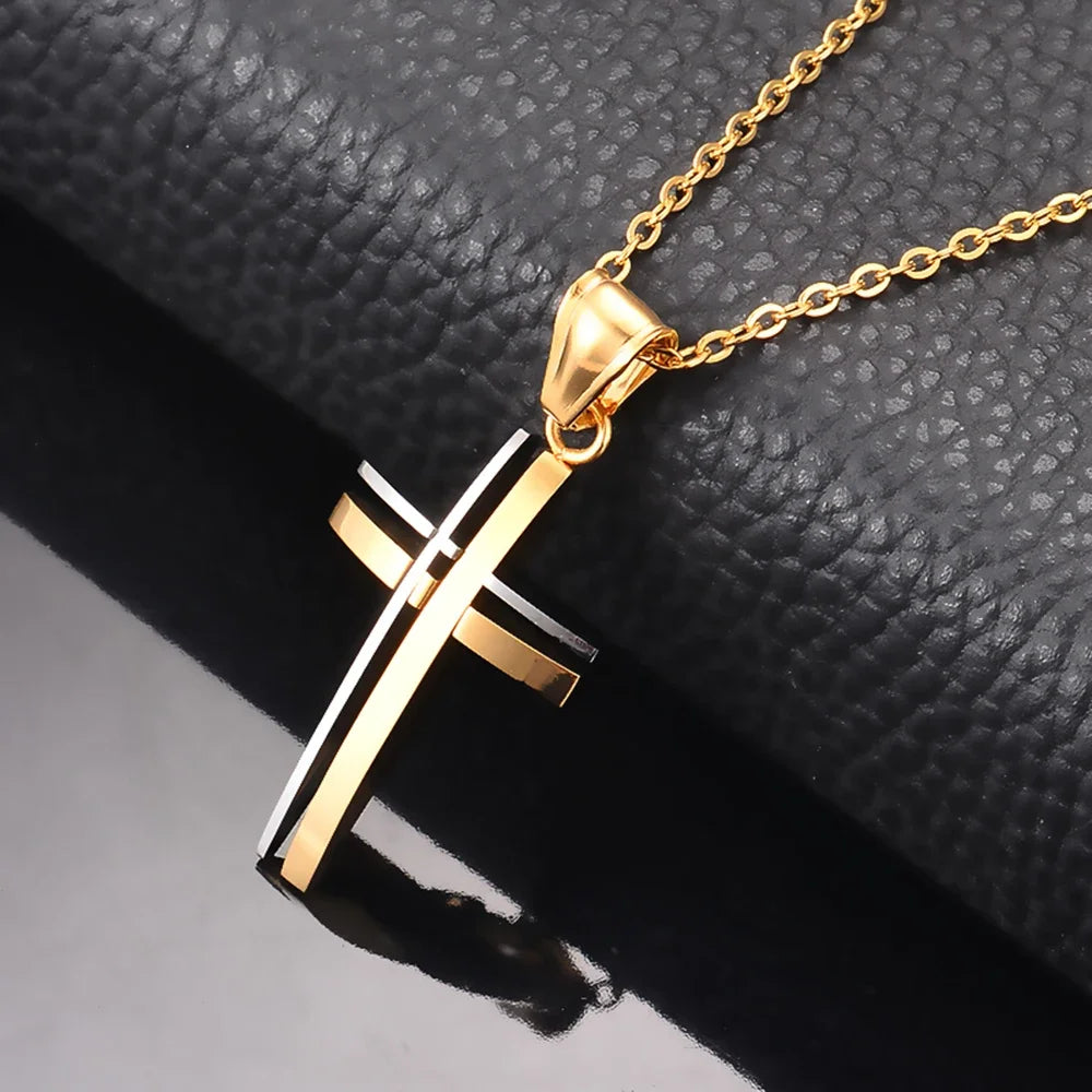 Men's Cross Necklace Two Colors 3D Modern