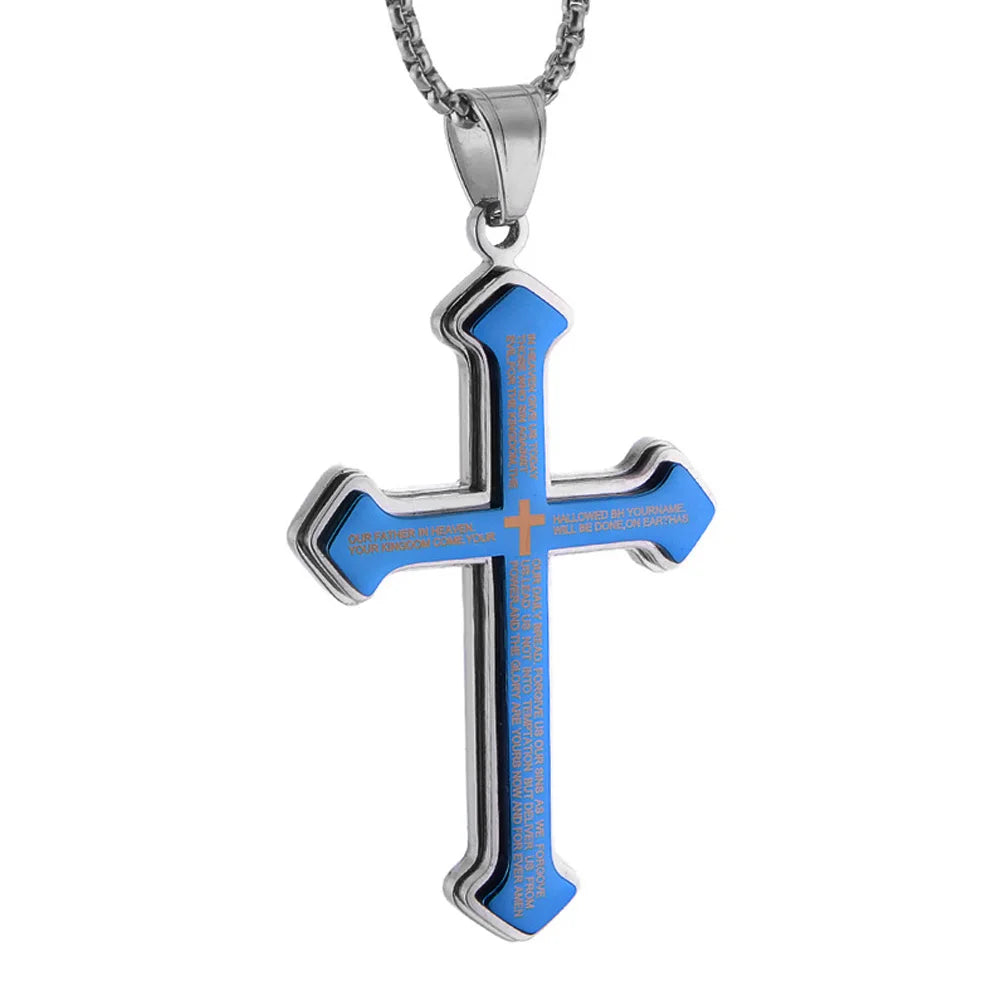 Men's Vintage Christian Bible Text Cross Necklace