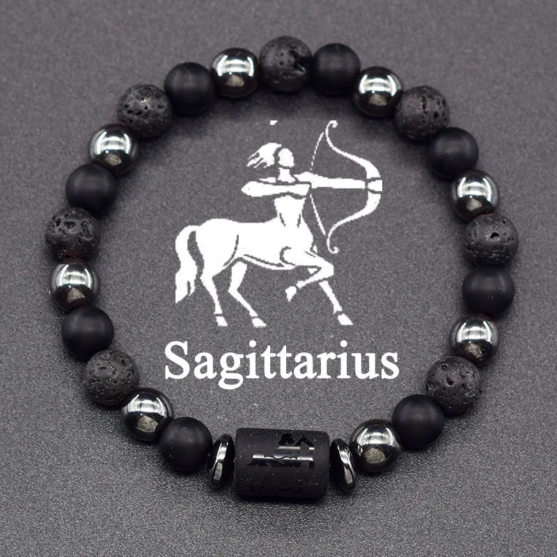 Natural Stone and Ball Bracelet 12 Zodiac Signs for Men