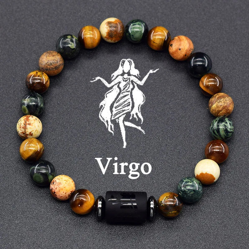 Natural Colorful Ball Stone Bracelet 12 Zodiac Signs for Men