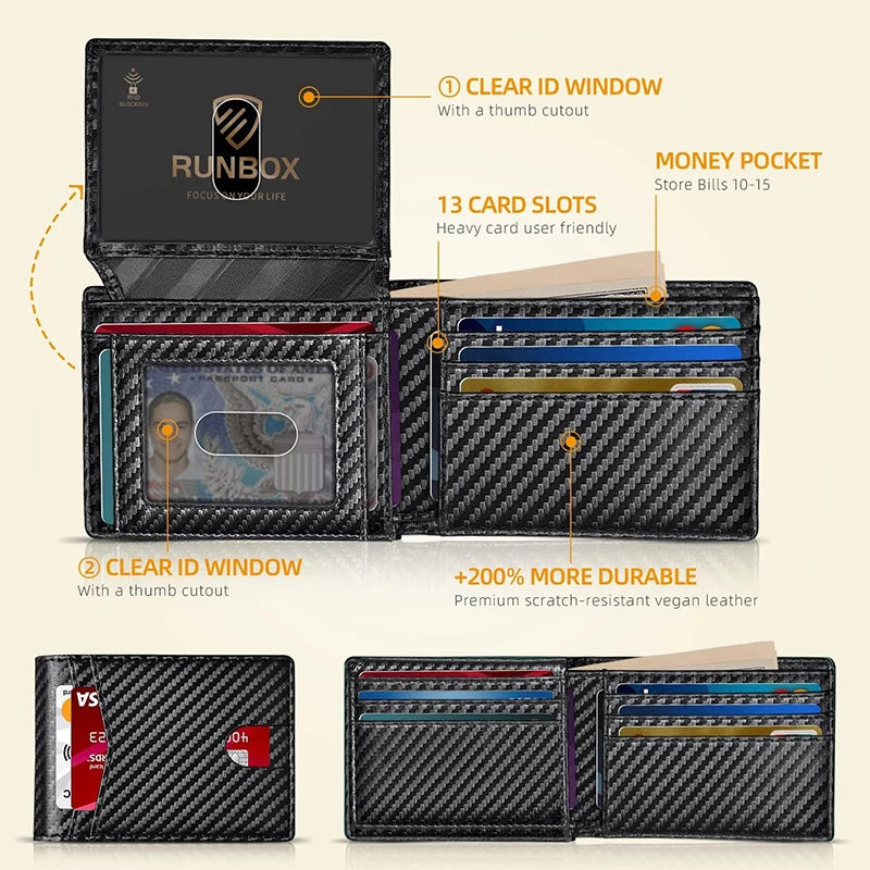 Men's Ultra Thin Leather Wallet With 13 Card Slots and RFID Blocking