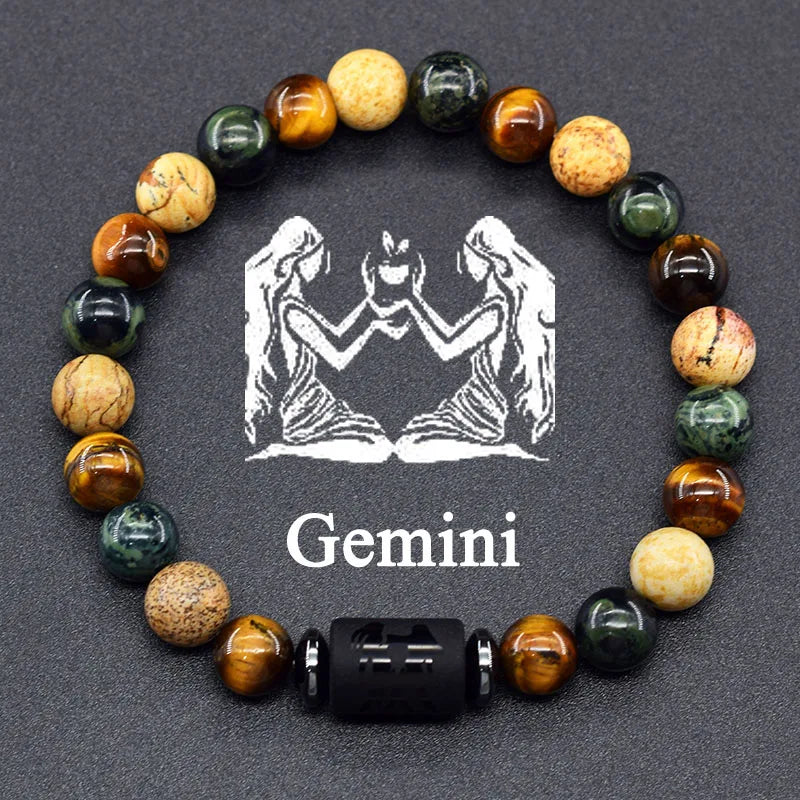 Natural Colorful Ball Stone Bracelet 12 Zodiac Signs for Men