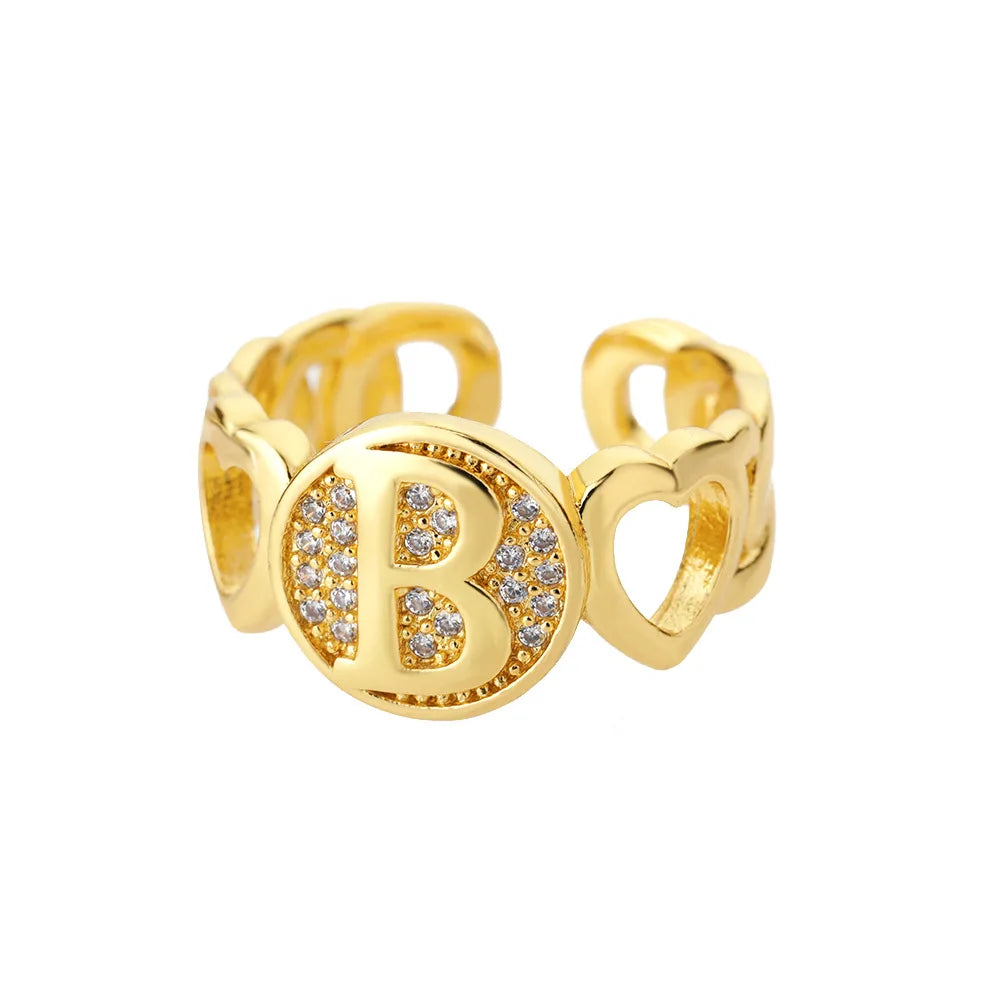 Personalized Adjustable Ring Initial Letter of Women's Name Heart
