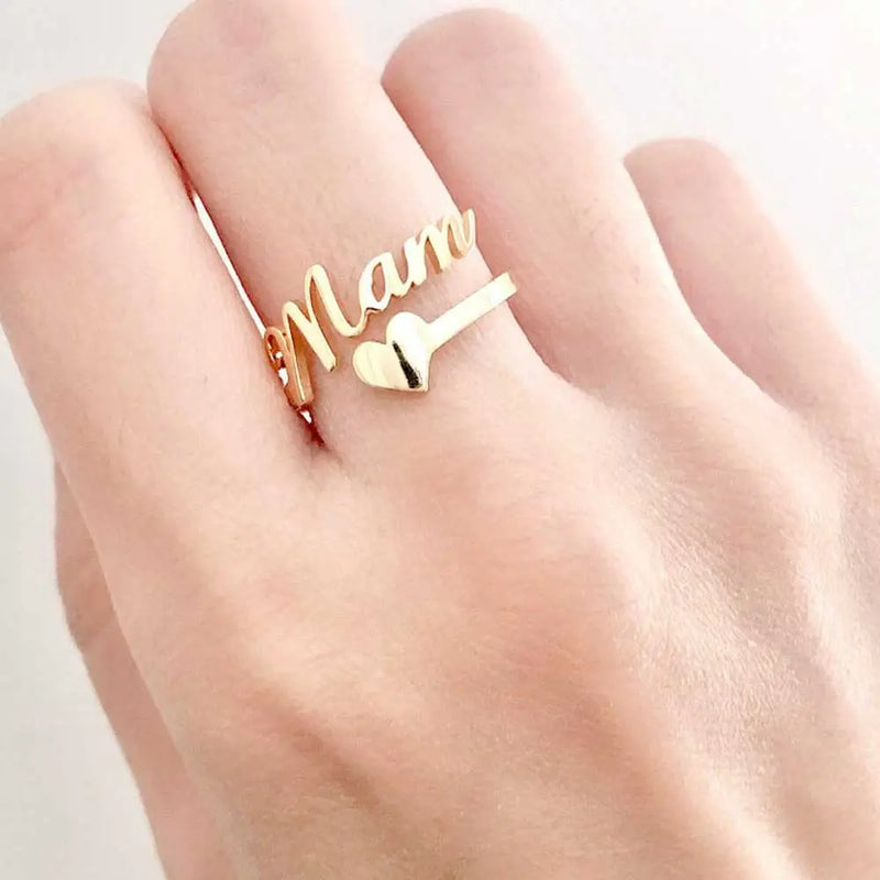 Women's Personalized Name And Heart Adjustable Ring