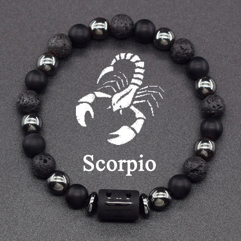 Natural Stone and Ball Bracelet 12 Zodiac Signs for Men