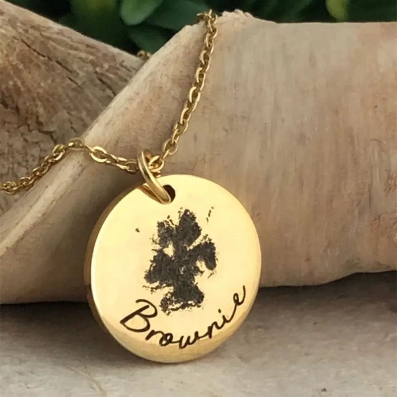 Personalized Name Necklace With Pet Paw Photo