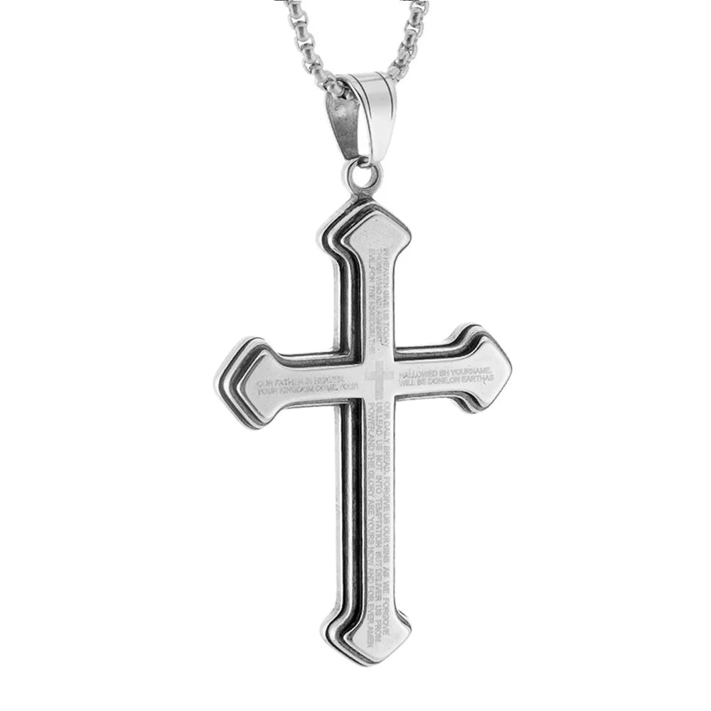 Men's Vintage Christian Bible Text Cross Necklace