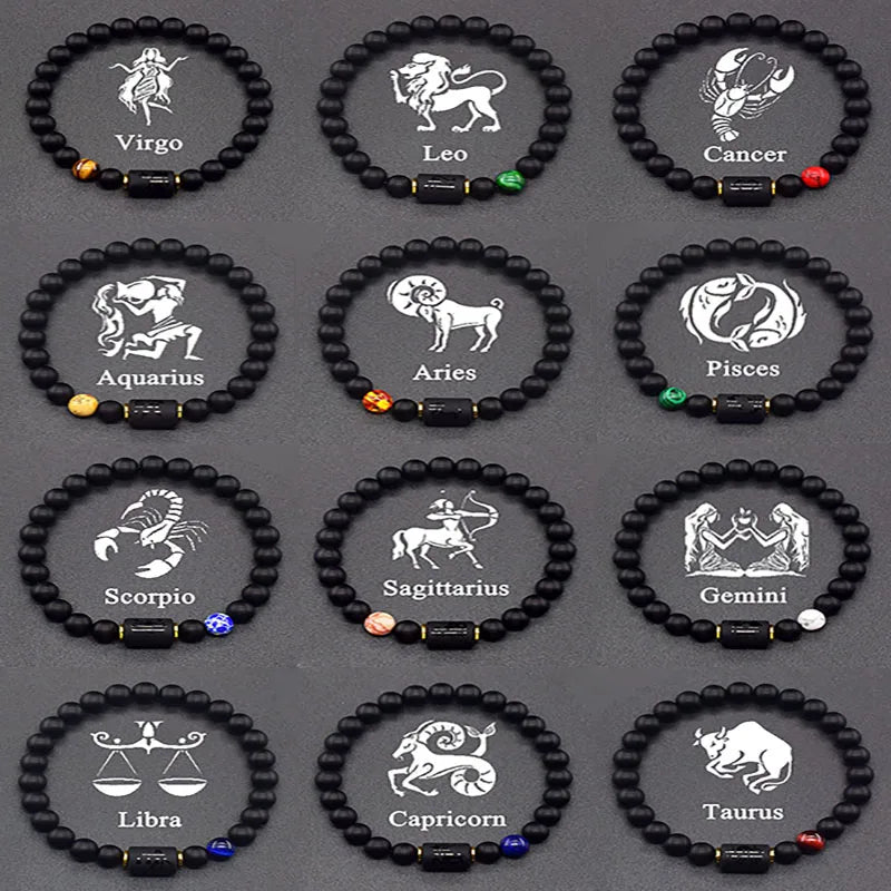 Natural Colors Stone Bracelet 12 Zodiac Signs for Men