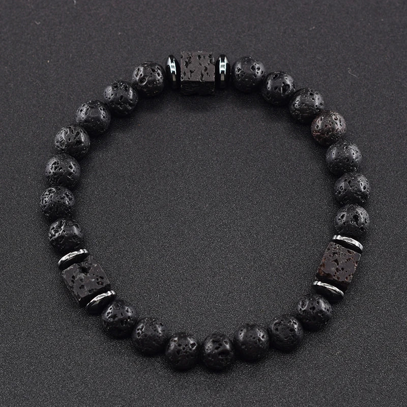 Men's Matte Volcanic Black Block Retro Bracelet