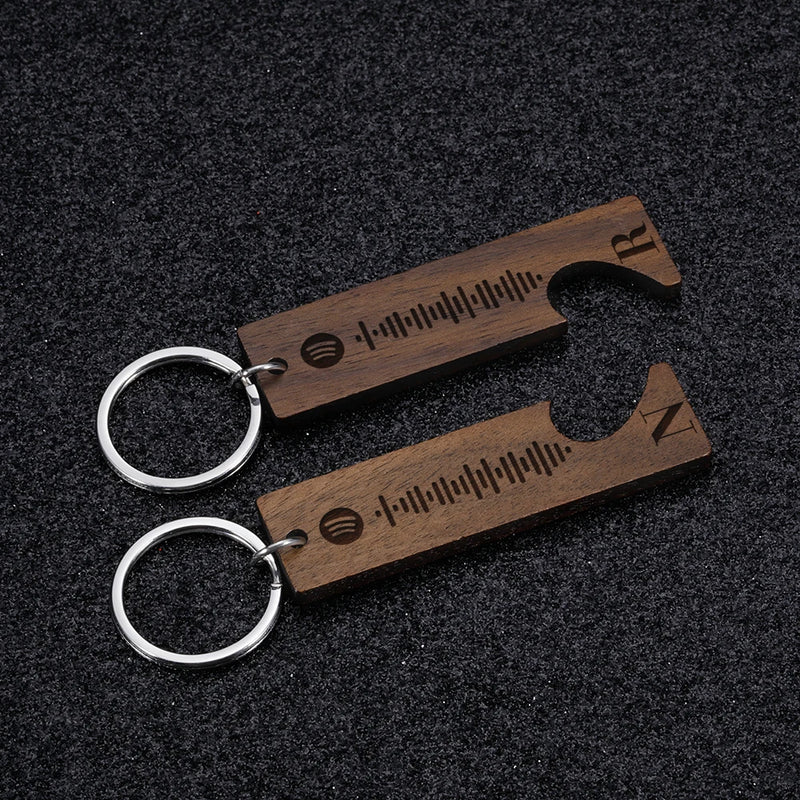 Spotify Code Initial Name Wooden Keychain