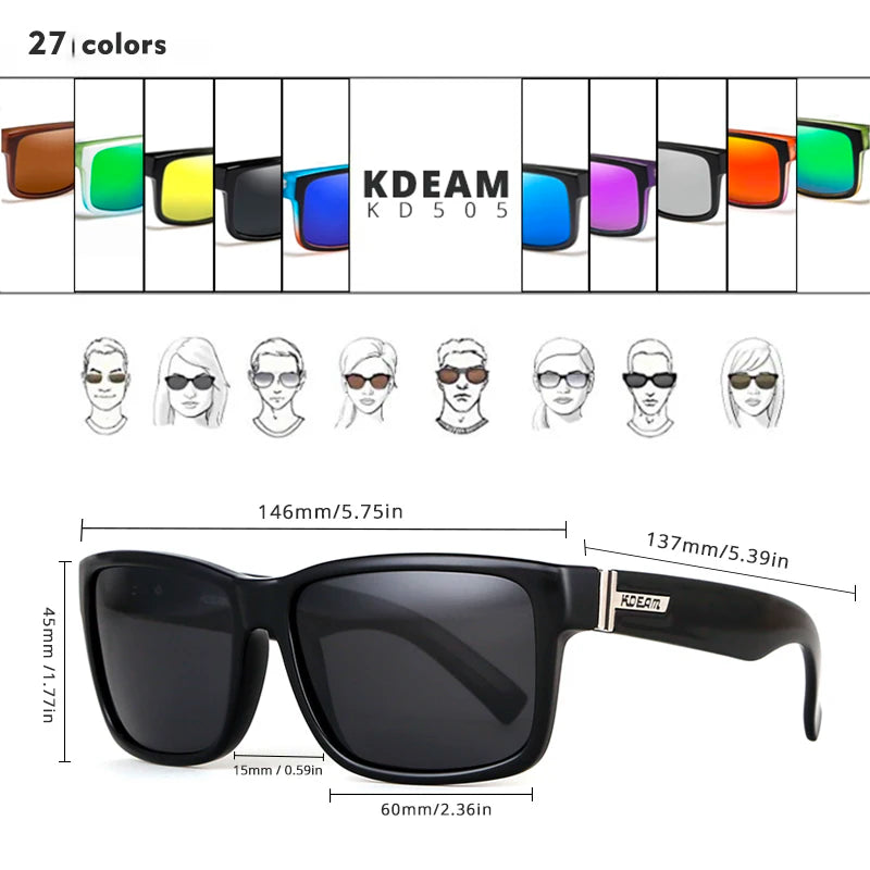 KDEAM Sunglasses Unisex UV400 Polarized Square Lens Photochromic