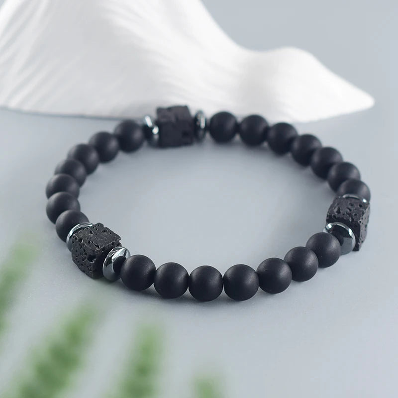 Men's Matte Volcanic Black Block Retro Bracelet