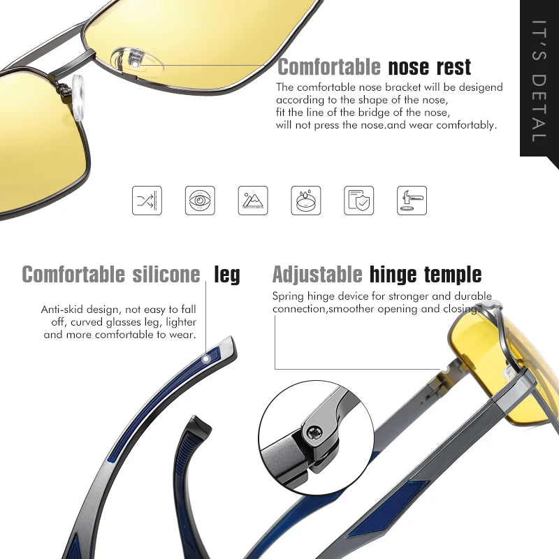 Photochromic Sunglasses UV400 Polarized Night Vision Anti-Glare Driving