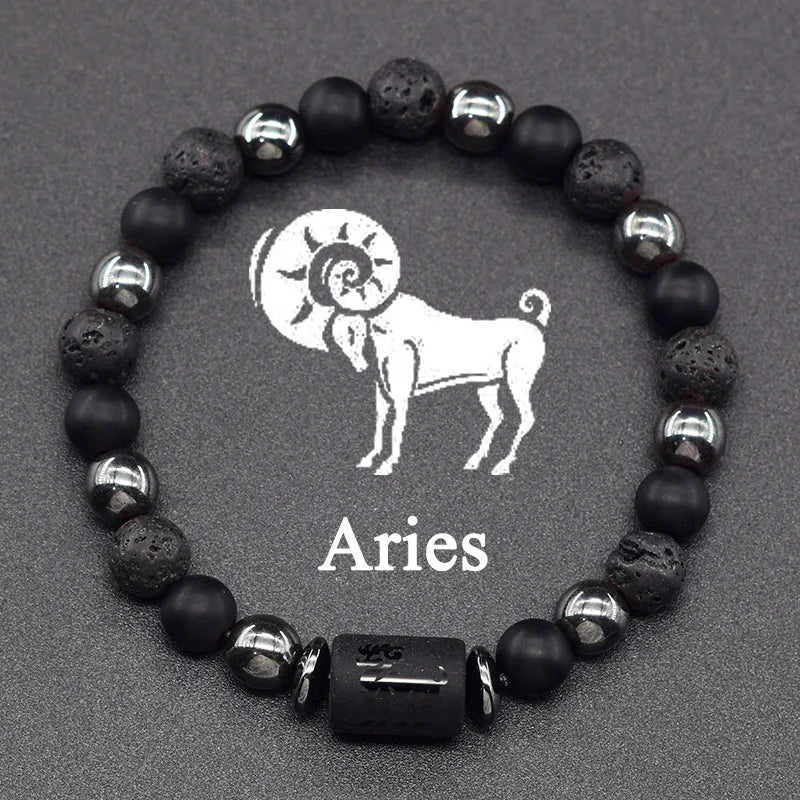 Natural Stone and Ball Bracelet 12 Zodiac Signs for Men