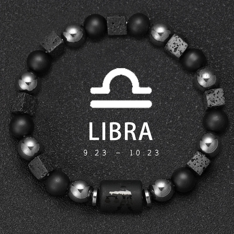 Natural Stone Bracelet 12 Signs of the Zodiac for Men