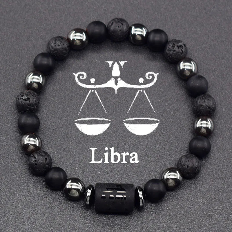 Natural Stone and Ball Bracelet 12 Zodiac Signs for Men