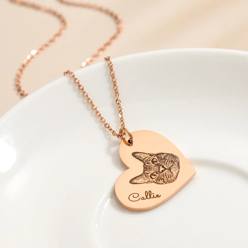 Personalized Heart Photo And Pet Name Necklace