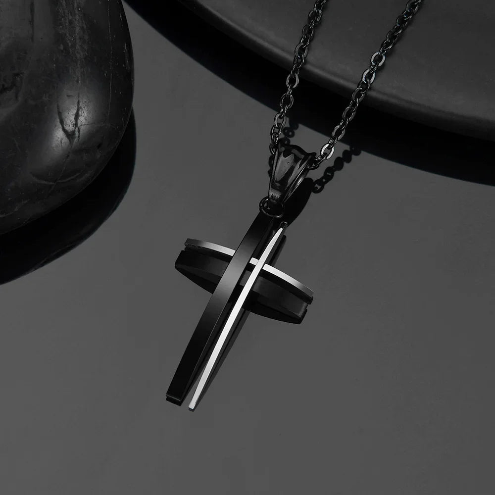Men's Cross Necklace Two Colors 3D Modern