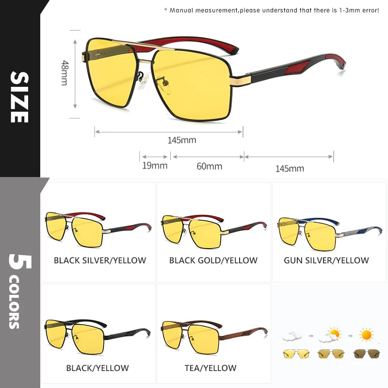 Photochromic Sunglasses UV400 Polarized Night Vision Anti-Glare Driving